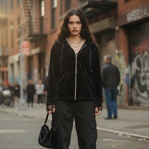 EUC Vintage Y2K Liana Black Liquid Velvet Grunge Hoodie!!